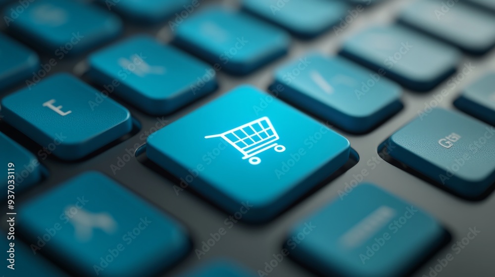 Blue Keyboard with Shopping Cart Key Blue Keyboard with Shopping Cart Key