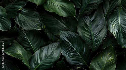 The leaves of Spathiphyllum cannifolium, abstract dark green surface, natural background, tropical leaves , ai