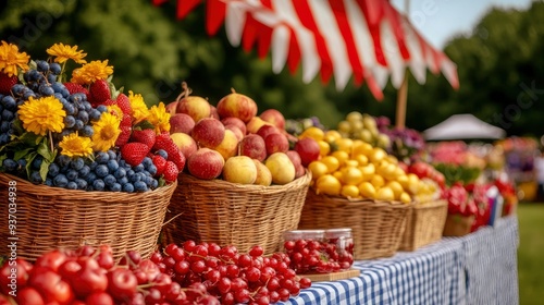 Fresh Fruit and Berries on Display at a Market Stall