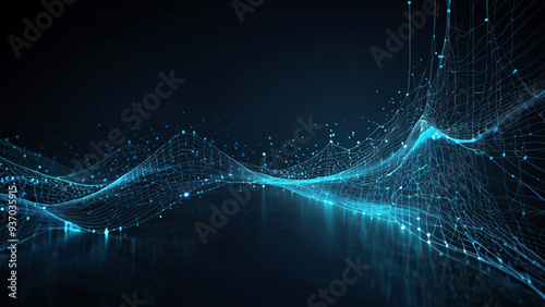 Abstract blue tech background with digital waves cyber quantum computing and electronic global intelligence