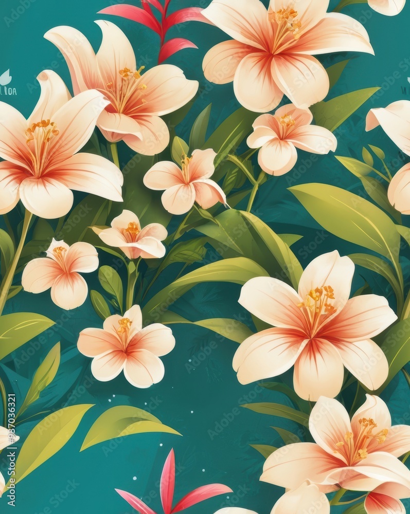 Obraz premium Textures and tile backgrounds of A beautiful floral pattern with many pink flowers and green leaves mosaic textures, repeating backgrounds