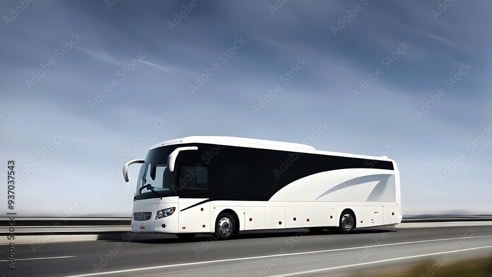 Bus moving on the road, Driving Through the Beautiful Suburban Town Area. Side view Delivery Truck blank mockup. Bus moving on the road, Driving Through the Beautiful Suburban Town Area. Side view Delivery Truck blank mockup.
