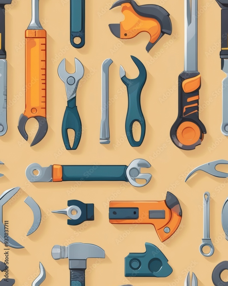 Textures and tile backgrounds of A collection of tools, including wrenches, hammers, and screwdrivers mosaic textures, repeating backgrounds Textures and tile backgrounds of A collection of tools, including wrenches, hammers, and screwdrivers mosaic textures, repeating backgrounds