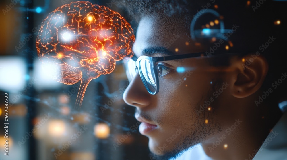 A Young Man Contemplating Technology and the Brain A Young Man Contemplating Technology and the Brain