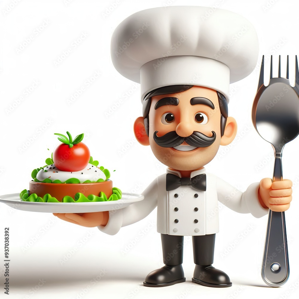 A cartoon chef presenting a dish, looking proud A cartoon chef presenting a dish, looking proud