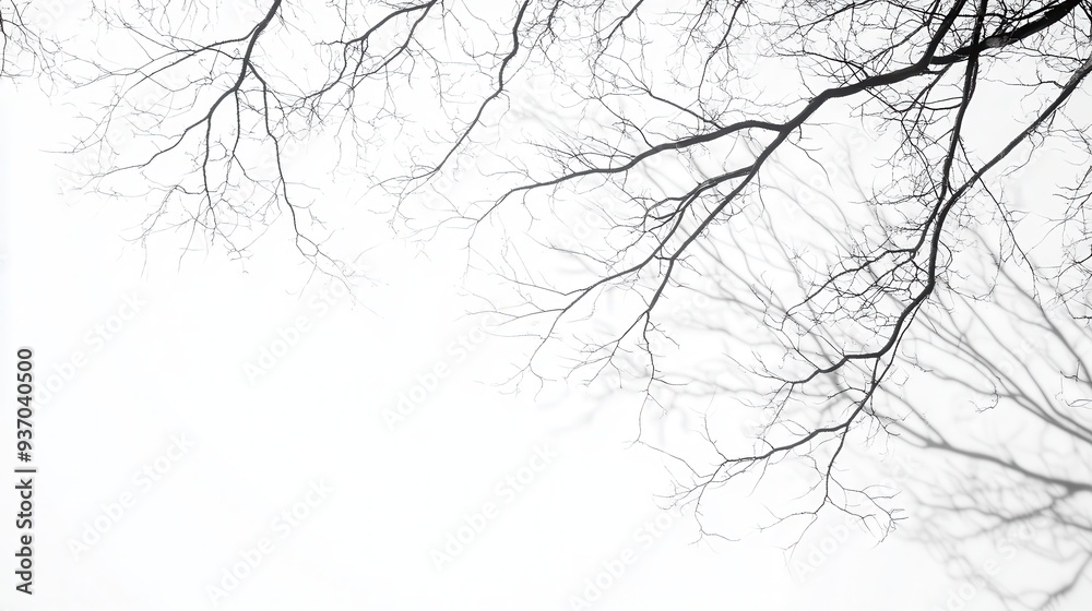 Fototapeta premium Bare Tree Branches Silhouette Against White Background - Minimalist Nature Photography.