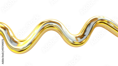 A shiny, wavy metallic ribbon with a mix of gold and silver tones.