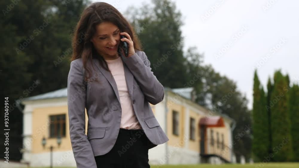 Beautiful happy toothy smiling woman talking on the mobile phone outdoor nature summer green background
Beautiful happy toothy smiling woman talking on the mobile phone outdoor nature summer green background