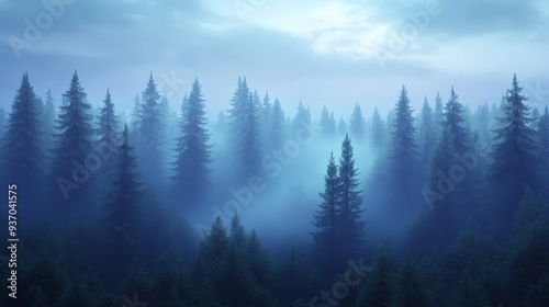 Mysterious Foggy Forest at Dusk