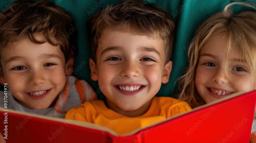 A Christmas bedtime story with children nestled under blankets, listening intently A Christmas bedtime story with children nestled under blankets, listening intently