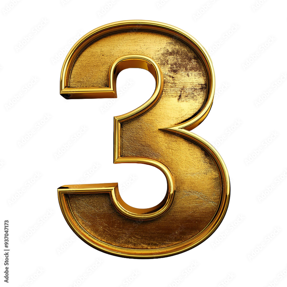 PNG 3D golden number three or 3 PNG 3D golden number three or 3