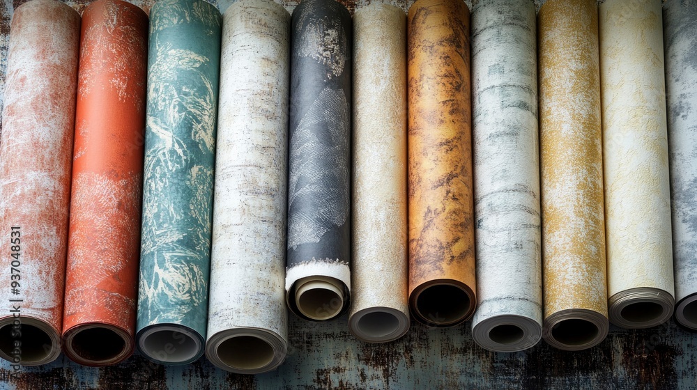 Various wallpaper rolls. Different textures and colors , ai Various wallpaper rolls. Different textures and colors , ai