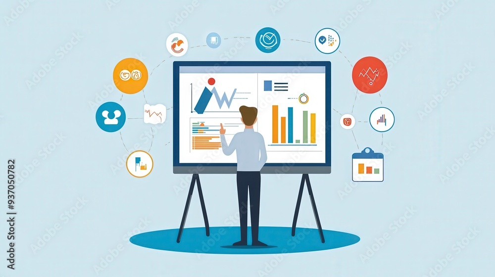 Crafting Digital Marketing Strategies: Marketing Manager Presenting Brand Promotion Plan with Social Media and Analytics Icons on Whiteboard Crafting Digital Marketing Strategies: Marketing Manager Presenting Brand Promotion Plan with Social Media and Analytics Icons on Whiteboard