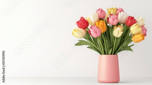 Wallpaper Mural Colorful Tulips in a Pink Vase on a White Background Torontodigital.ca