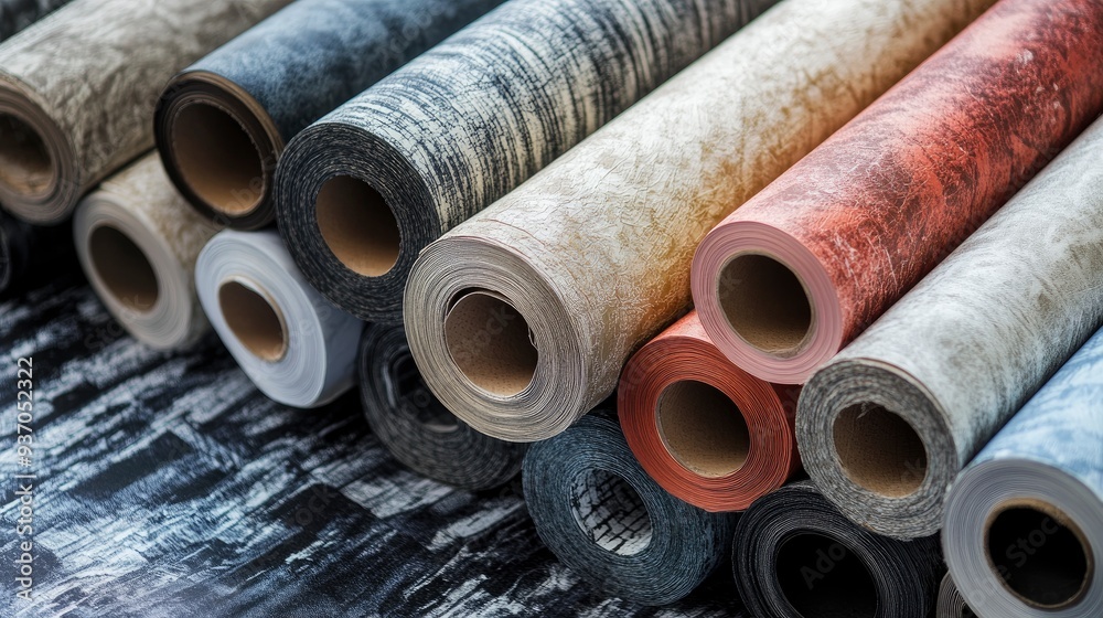 Various wallpaper rolls. Different textures and colors , ai Various wallpaper rolls. Different textures and colors , ai
