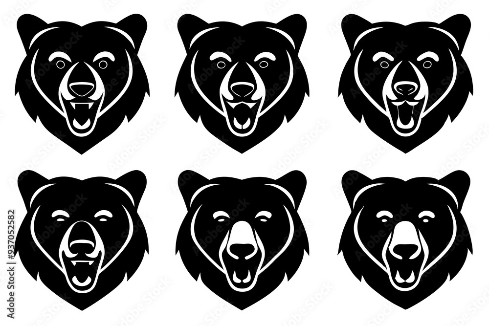 Set of Bear head icon silhouette vector illustration