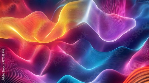 31. 3D abstract waves in neon colors creating a fluid, continuous motion