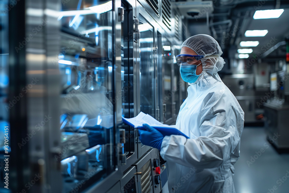 A quality engineer or technician performing inspection or process control tasks in a factory. Concept of industry, R&D, quality control, or process supervision. A quality engineer or technician performing inspection or process control tasks in a factory. Concept of industry, R&D, quality control, or process supervision.