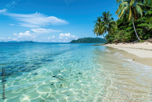 Serene Tropical Paradise with Palm Trees and Azure Waters