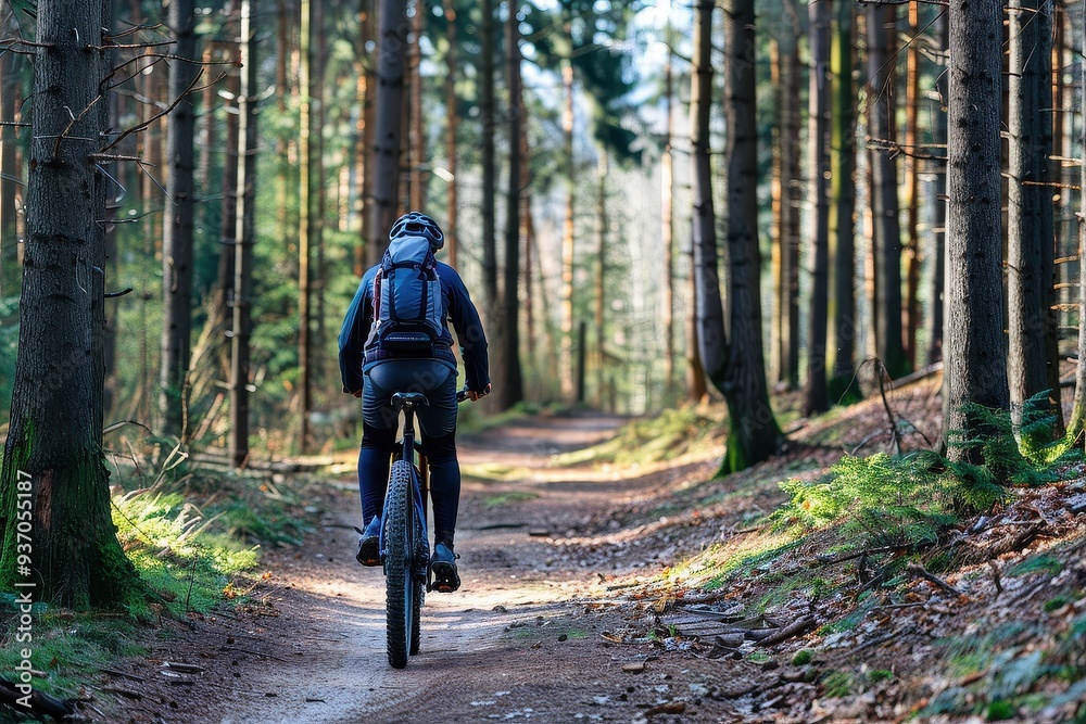 Obraz premium Mountain Biker in Wooded Paradise