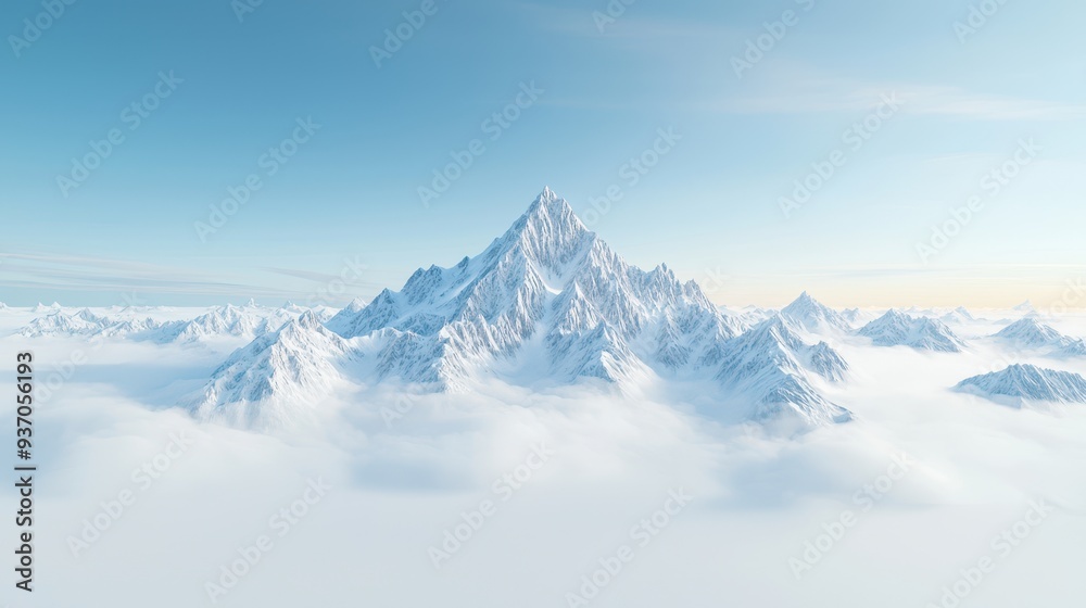 Snowy Mountain Peaks Above Cloudscape