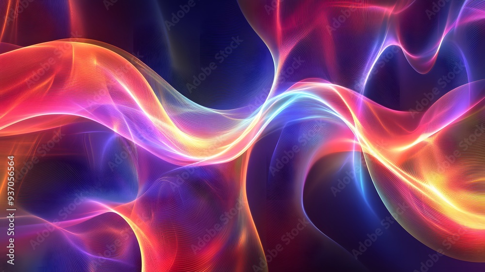 34. Neon-colored curves creating a hypnotic, wave-like design in a transparent setting 34. Neon-colored curves creating a hypnotic, wave-like design in a transparent setting