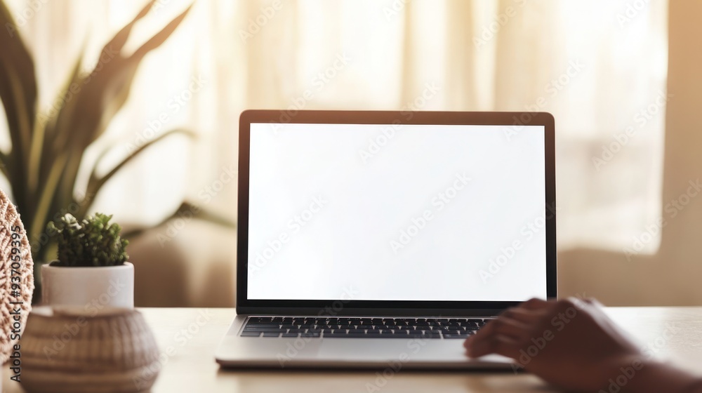 Laptop with Blank Screen on a Desk Laptop with Blank Screen on a Desk