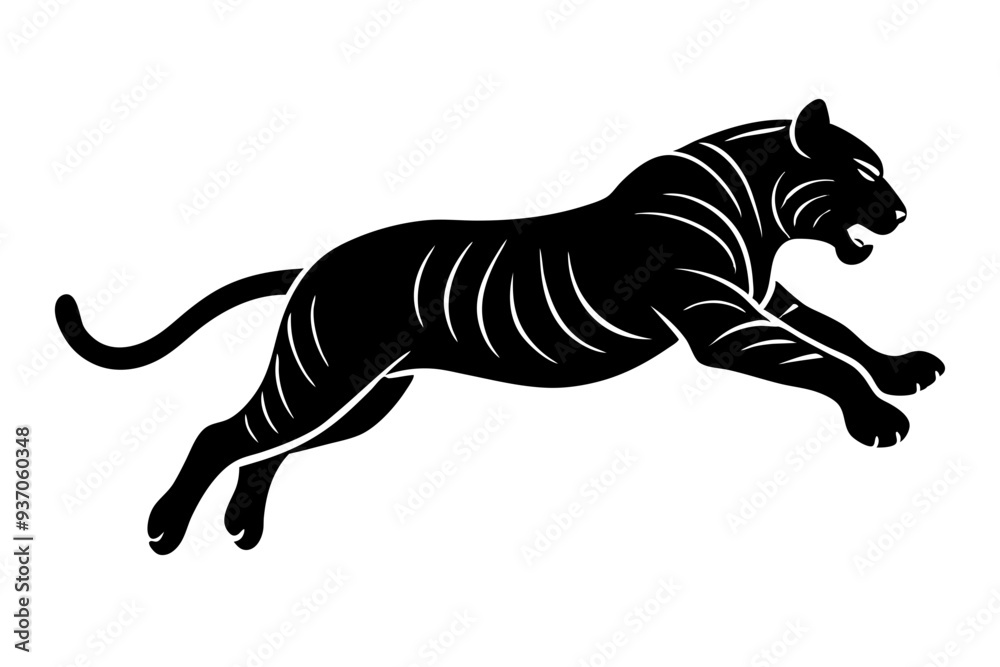 Obraz premium tiger jumping silhouette, jumping leopard, Jumping tiger silhouette vector illustration