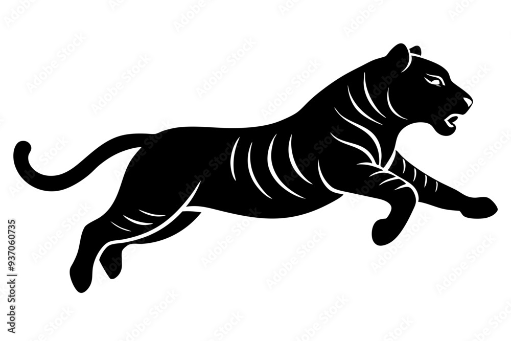 Silhouette of a jumping tiger, tiger icon. vector illustration

