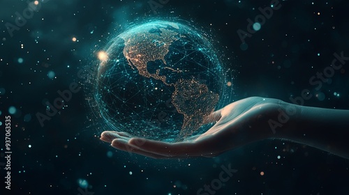 A hand holds a floating glo...