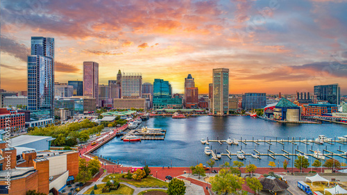 Baltimore Maryland Downtown Drone Skyline Aerial