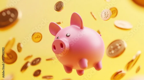 Piggy Bank Surrounded by Golden Coins