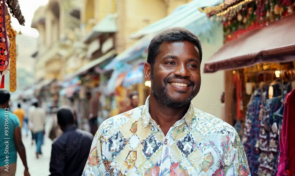 Nigerian Man Enjoying Window Shopping in Traditional Attire Nigerian Man Enjoying Window Shopping in Traditional Attire