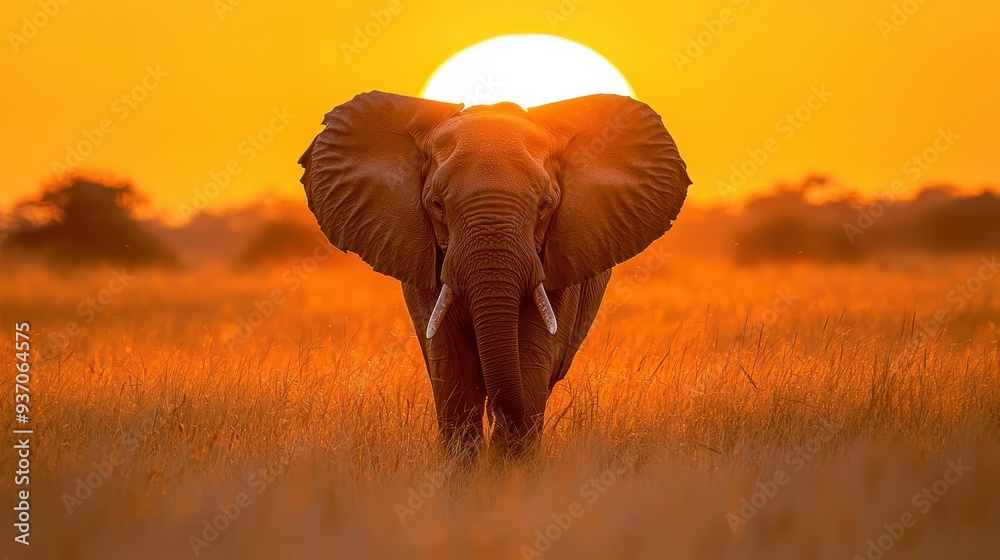 Obraz premium Elephant Silhouette at Sunset in African Savanna