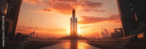 A space shuttle stands tall...