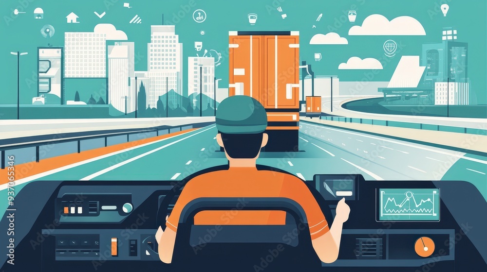 Long Haul Truck Driver: Illustration of Transporting Goods Across ...