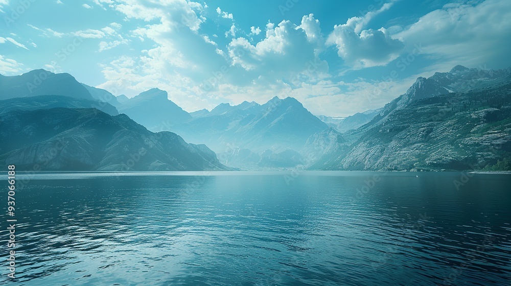 Stunning Natural Scene: Mountain Range and Large Body of Water Stunning Natural Scene: Mountain Range and Large Body of Water