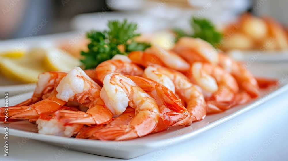 Close-up of Freshly Cooked Shrimp on a White Plate Close-up of Freshly Cooked Shrimp on a White Plate