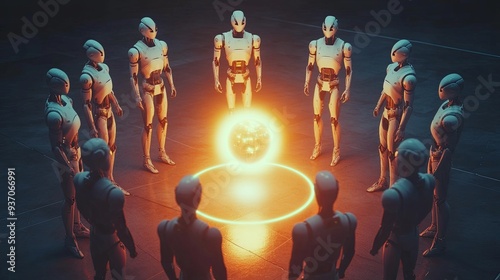Humanoid robots standing in...