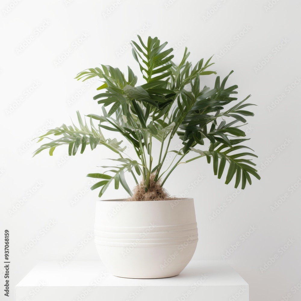 Fototapeta premium Stylish Monstera Deliciosa Plant in Minimalist White Pot for Modern Interior Decor