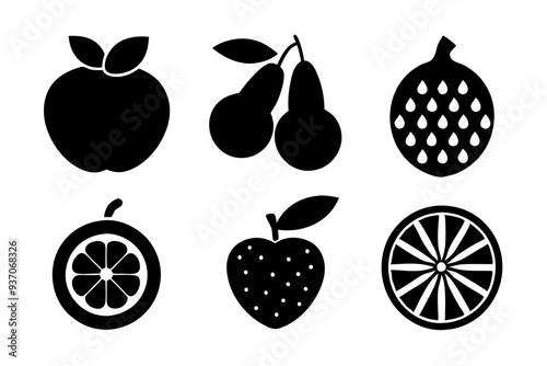 Wallpaper Mural Set of fruit icons silhouette vector illustration Torontodigital.ca