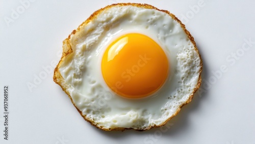 Sartorially perfect fried egg, with a golden yellow yolk centered on its smooth whites photo