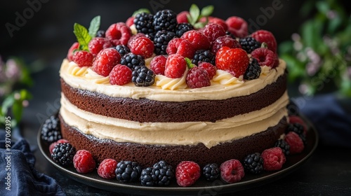 Wallpaper Mural Delicious Chocolate Cake Topped with Fresh Berries Torontodigital.ca