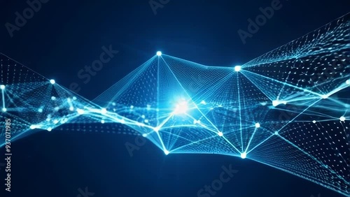 Dark Connections: Digital Wallpaper with Interconnected Blue Patterns