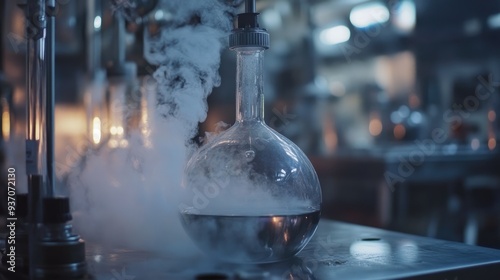 Close-up of a Glass Flask with Smoke Emitting from It