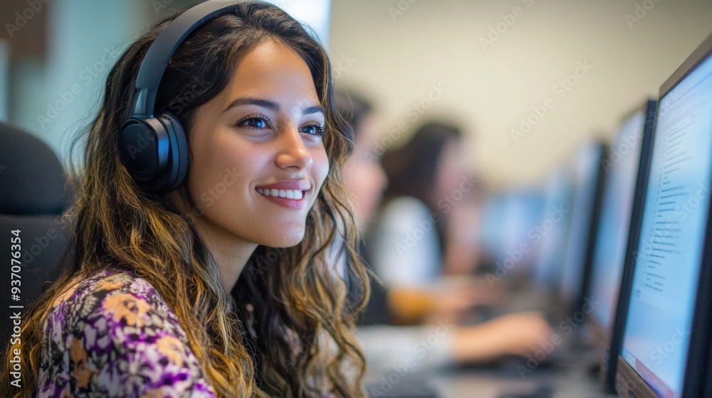 Smiling Woman in Headphones Smiling Woman in Headphones