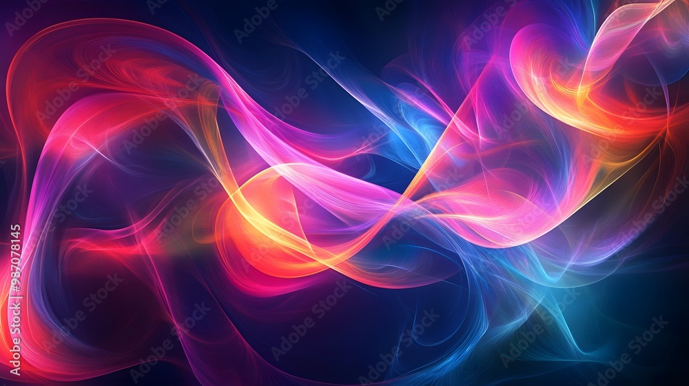 112. Dynamic, swirling ribbons of light in vibrant hues forming an intricate design
