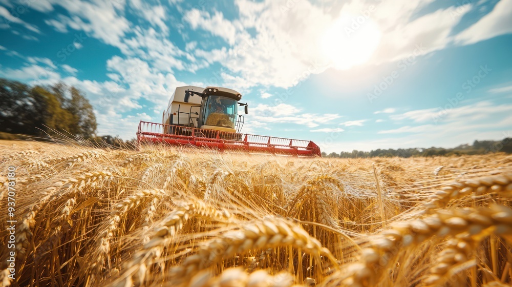 Fototapeta premium Harvesting Wheat in the Golden Fields