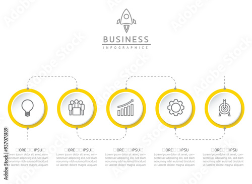 Vector infographic business presentation template with circular interconnection with 5 options.