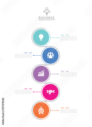 Vector infographic business presentation template with circular interconnection with 5 options.